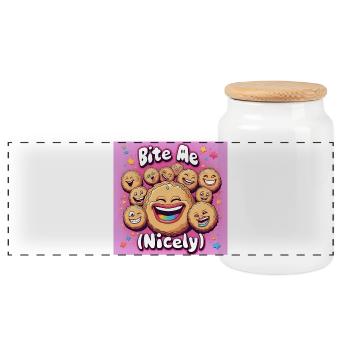 Bite Me Nicely Kekse Lachdesign - Panorama Keksdose mit Holzdeckel - Weiß - Vorne
