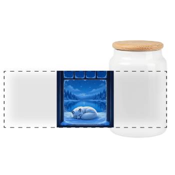 Snow fox - Panoramic Cookie Jar with Wooden Lid - white - Front