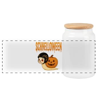 Schnelloween - die Halloween Queen | Wortwitz - Panorama Keksdose mit Holzdeckel - Weiß - Vorne