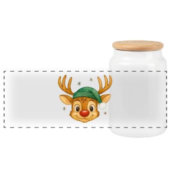 Renne avec chapeau de Père Noël - Boîte à biscuits avec couvercle en bois - blanc - Devant