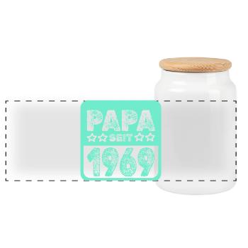 1969 - Panoramic Cookie Jar with Wooden Lid - white - Front