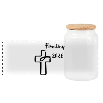 Confirmation 2026 Confirmation Fish dives into cross - Panoramic Cookie Jar with Wooden Lid - white - Front