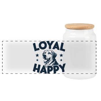 Loyal and Joyful Doggie - Panoramic Cookie Jar with Wooden Lid - white - Front
