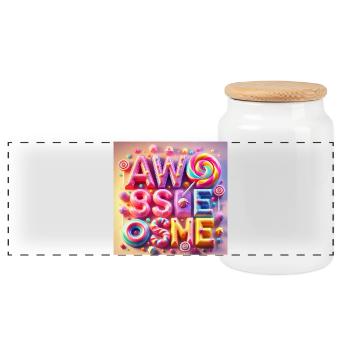 Candy Lettering Awesome - Panoramic Cookie Jar with Wooden Lid - white - Front