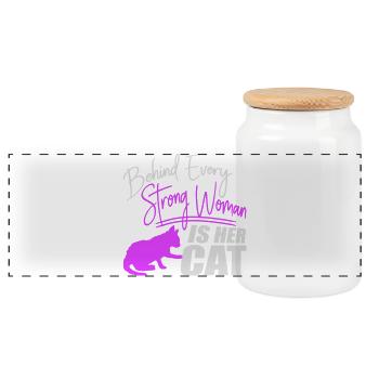 Derrière chaque femme forte se trouve son chat Spruch Katze - Boîte à biscuits avec couvercle en bois - blanc - Devant