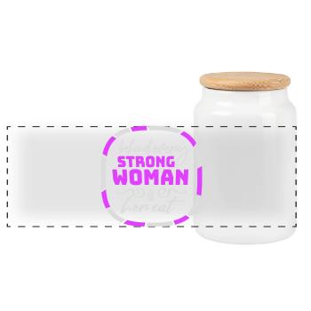 Derrière chaque femme forte se trouve son chat Spruch Katze - Boîte à biscuits avec couvercle en bois - blanc - Devant
