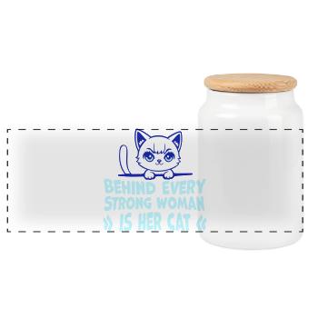 Derrière chaque femme forte se trouve son chat Spruch Katze - Boîte à biscuits avec couvercle en bois - blanc - Devant