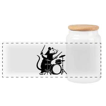 Drum rat in the spotlight - Panoramic Cookie Jar with Wooden Lid - white - Front