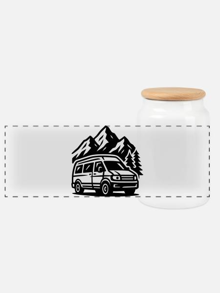 Vanlife - Panoramic Cookie Jar with Wooden Lid - white