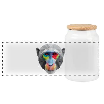 Farbiges Low-Poly Affengesicht Logo Art Design - Panorama Keksdose mit Holzdeckel - Weiß - Vorne