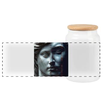 Antiquity meets glitch - Panoramic Cookie Jar with Wooden Lid - white - Front
