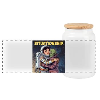 Situationship Astronaute et Alien - Boîte à biscuits avec couvercle en bois - blanc - Devant