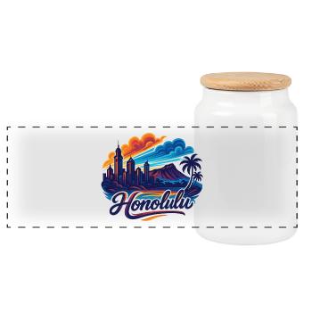 Honolulu Waikiki Hauptstadt Hawaii Aloha Geschenk - Panorama Keksdose mit Holzdeckel - Weiß - Vorne