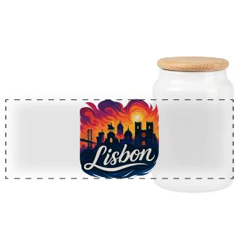 Lisbonne, coucher de soleil, ligne d’horizon, Lisbonne, Portugal - Boîte à biscuits avec couvercle en bois - blanc - Devant