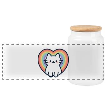 Chat kawaii coeur arc en ciel - Boîte à biscuits avec couvercle en bois - blanc - Devant