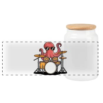 Drummer Octopus Band Groove - Panoramic Cookie Jar with Wooden Lid - white - Front