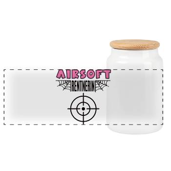 Airsoft Rentnerin Airsoftspielerin Rente Ruhestand - Panorama Keksdose mit Holzdeckel - Weiß - Vorne