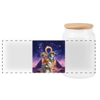Pharao Krieger Vogel - Panorama Keksdose mit Holzdeckel - Weiß - Vorne