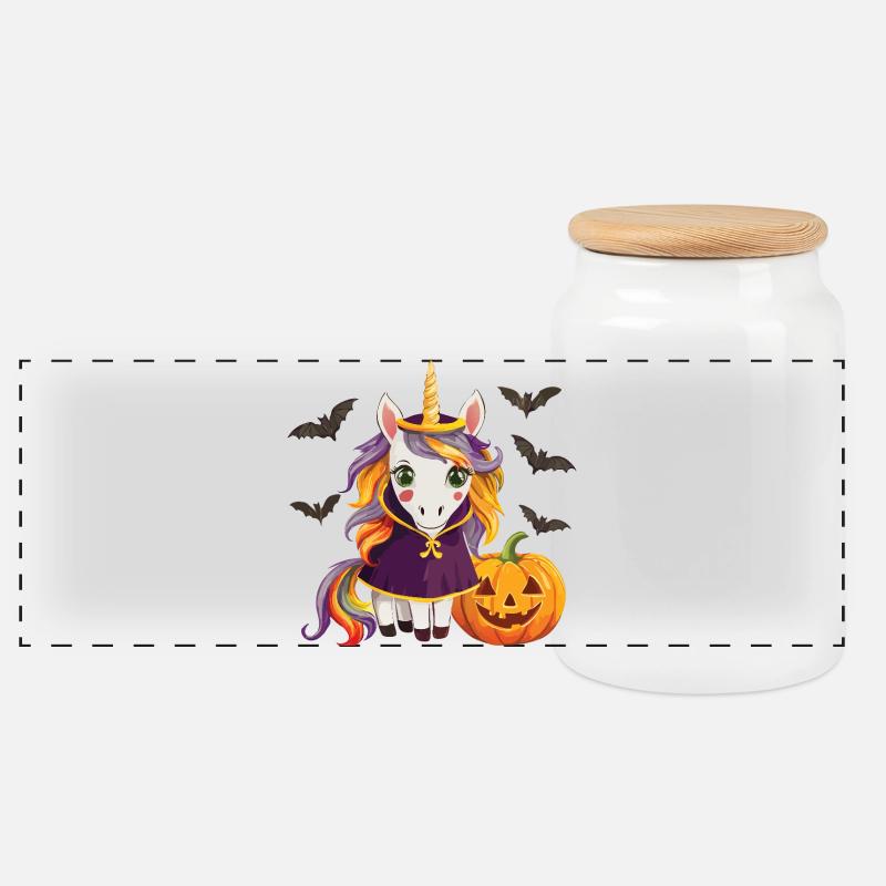 Halloween Licorne citrouille Magie - Boîte à biscuits avec couvercle en bois - blanc