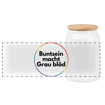 Buntsein macht grau blöd - Panorama Keksdose mit Holzdeckel - Weiß - Vorne