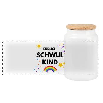 Endlich Schwul Kind - Panorama Keksdose mit Holzdeckel - Weiß - Vorne