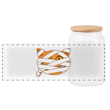 Cat Mummy Halloween Drawing Funny and Scary Comics - Panoramic Cookie Jar with Wooden Lid - white - Front