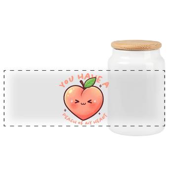 Kawaii Peach Heart Love Greeting - Panoramic Cookie Jar with Wooden Lid - white - Front