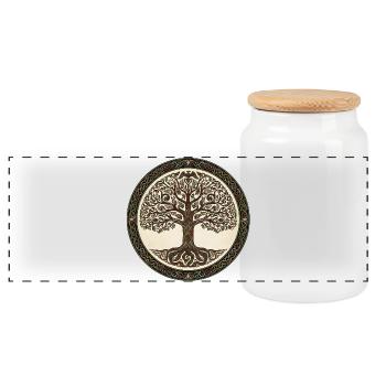 Tree of Life Yggdrasil in the Celtic Nodal Circle - Panoramic Cookie Jar with Wooden Lid - white - Front