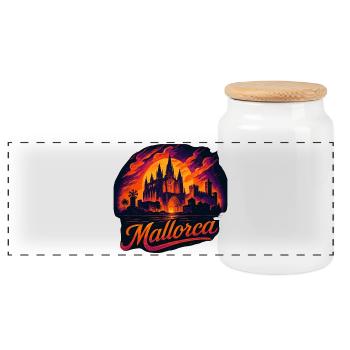 Mallorca Island Holiday Silhouette Summer Gift - Panoramic Cookie Jar with Wooden Lid - white - Front