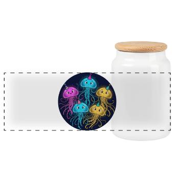 Jellyfish Festival in Dark Blue - Panoramic Cookie Jar with Wooden Lid - white - Front