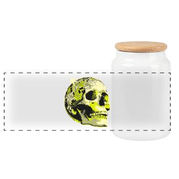 Neon Crâne Boule Disco - Boîte à biscuits avec couvercle en bois - blanc - Devant