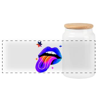 Neon Regenbogen Lippen Kunst - Panorama Keksdose mit Holzdeckel - Weiß - Vorne