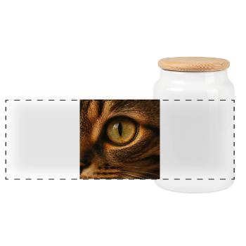 Animal - Chat, Gros Plan De L’œil - Boîte à biscuits avec couvercle en bois - blanc - Devant