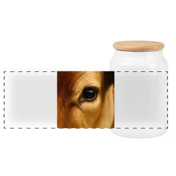 Animal - Cow, Close Up On Eye - Panoramic Cookie Jar with Wooden Lid - white - Front