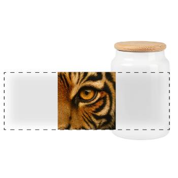 Animal - Tigre, gros plan de l’œil - Boîte à biscuits avec couvercle en bois - blanc - Devant