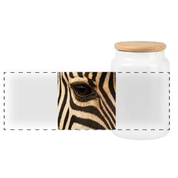 Animal - Zebra, close up of eye - Panoramic Cookie Jar with Wooden Lid - white - Front