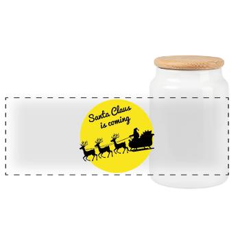 Santa Claus Sleigh Ride Christmas - Panoramic Cookie Jar with Wooden Lid - white - Front