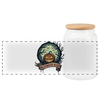 Halloween Pumpkin in the Moonlight - Panoramic Cookie Jar with Wooden Lid - white - Front