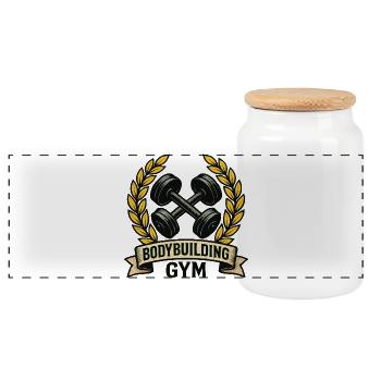 Gymnase de musculation Laurel Emblem - Boîte à biscuits avec couvercle en bois - blanc - Devant