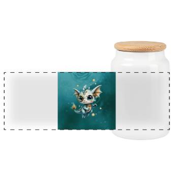Steampunk Dragon Blue Monocle - Panoramic Cookie Jar with Wooden Lid - white - Front