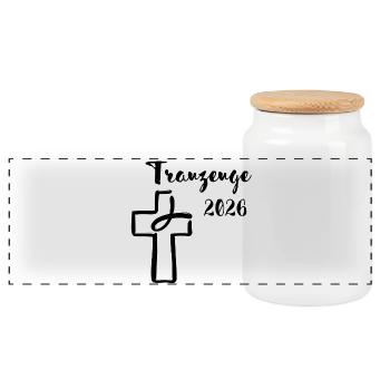 Groomsman 2026 Wedding Christian Cross Fish - Panoramic Cookie Jar with Wooden Lid - white - Front