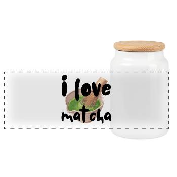 I love matcha Spruch Sprüche Geschenkidee Geschenk - Panorama Keksdose mit Holzdeckel - Weiß - Vorne