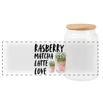Rasberry Matcha Latte Love Matcha Lover Saying - Panoramic Cookie Jar with Wooden Lid - white - Front