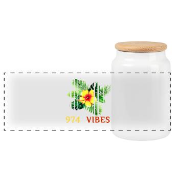 Tropical Hibiscus 974 Vibes - Boîte à biscuits avec couvercle en bois - blanc - Devant