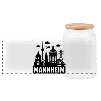 Mannheim Silhouette - Panorama Keksdose mit Holzdeckel - Weiß - Vorne