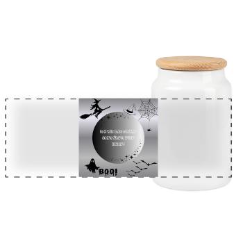 Ganzjährige Hexe Motiv Halloween - Panorama Keksdose mit Holzdeckel - Weiß - Vorne
