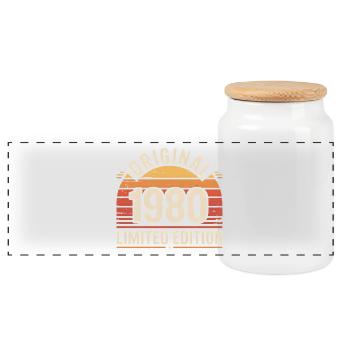 Original 1980 Limited Edition - Panoramic Cookie Jar with Wooden Lid - white - Front