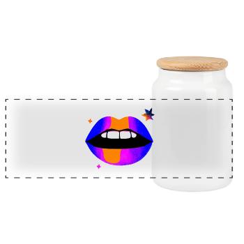 Neon Regenbogen Lippen - Panorama Keksdose mit Holzdeckel - Weiß - Vorne