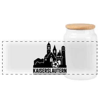 Kaiserslautern Landmark Silhouette - Panoramic Cookie Jar with Wooden Lid - white - Front