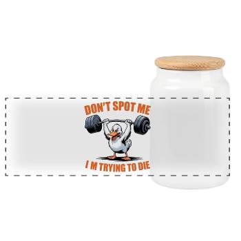 Don't spot me, I'm trying to die - Funny Gym Goose - Panoramic Cookie Jar with Wooden Lid - white - Front